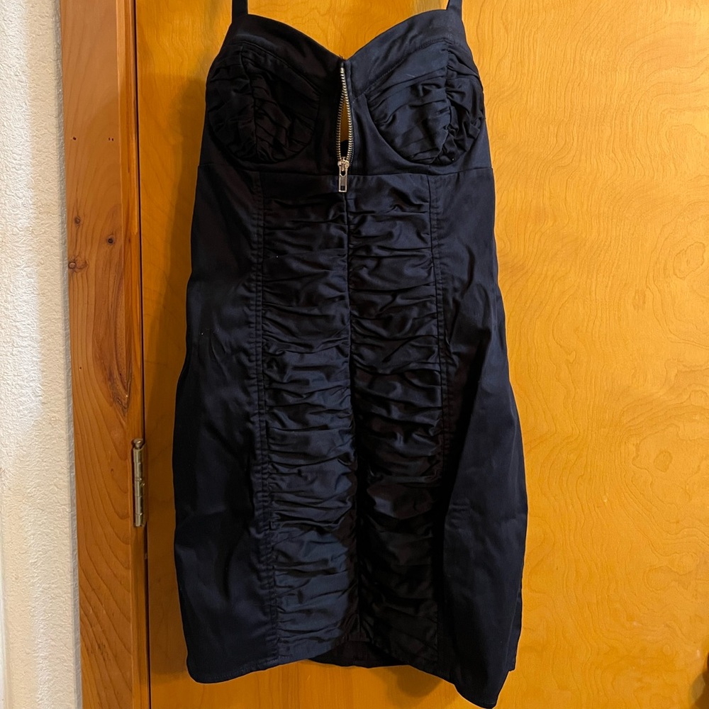 2B Bebe Black Halter Ruched Zip Cleavage Dress Small